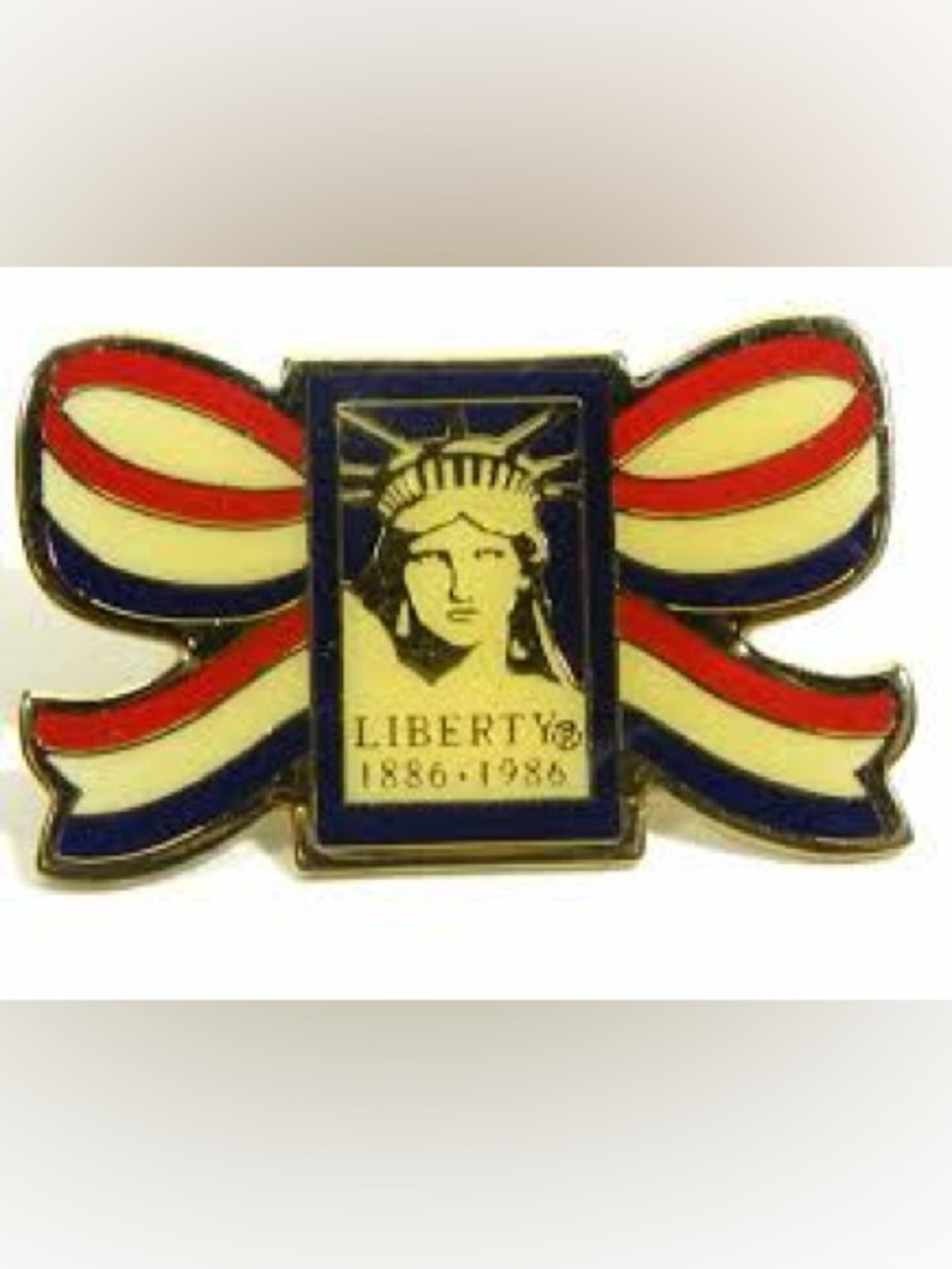 VTG Statue of Liberty 1886-1986 Patriotic Ribbon Pin